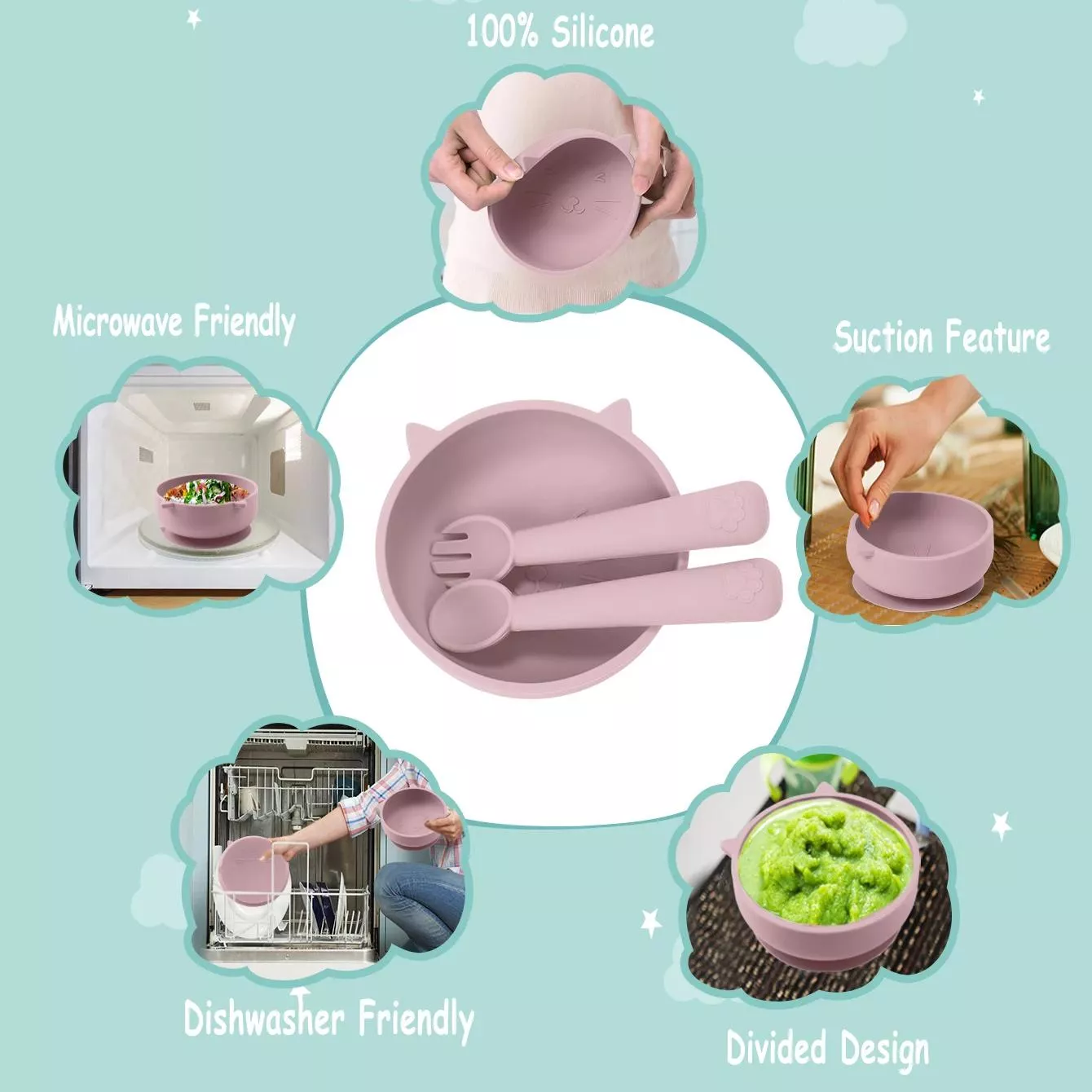 Baby Silicone Suction Bowl Plate with Feeding Spoons - Image 6