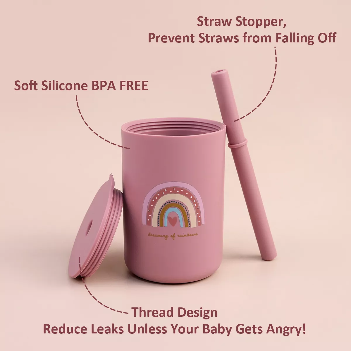 Leakproof Silicone Baby Feeding Cup with Straw - Image 2
