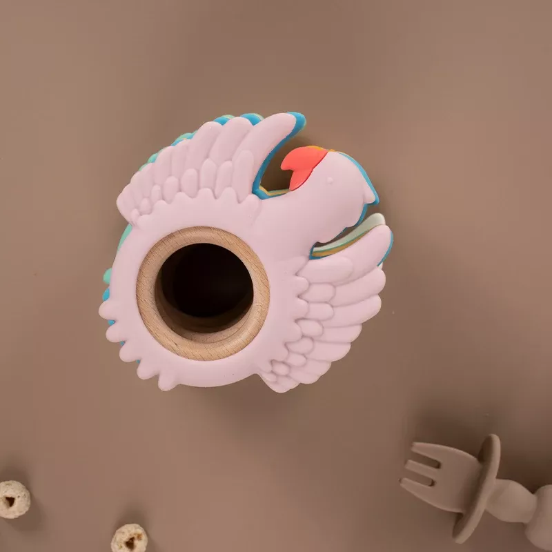 Baby Silicone Wooden Ring Teether - BPA Free, Cute Animal Shape for Infants - Image 4