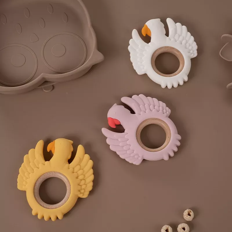 Baby Silicone Wooden Ring Teether - BPA Free, Cute Animal Shape for Infants - Image 5