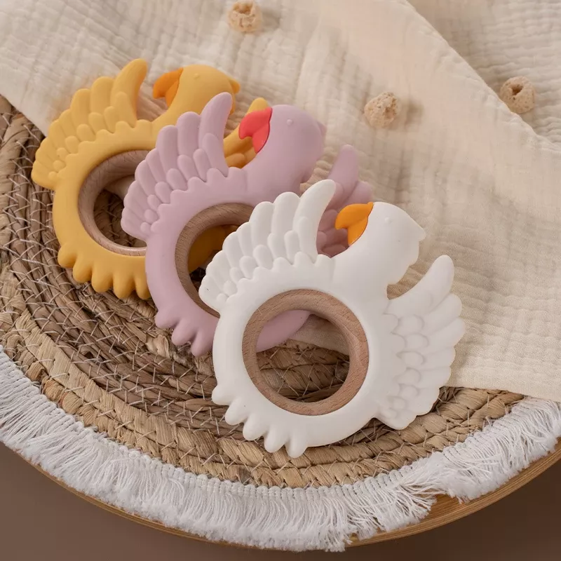 Baby Silicone Wooden Ring Teether - BPA Free, Cute Animal Shape for Infants - Image 3