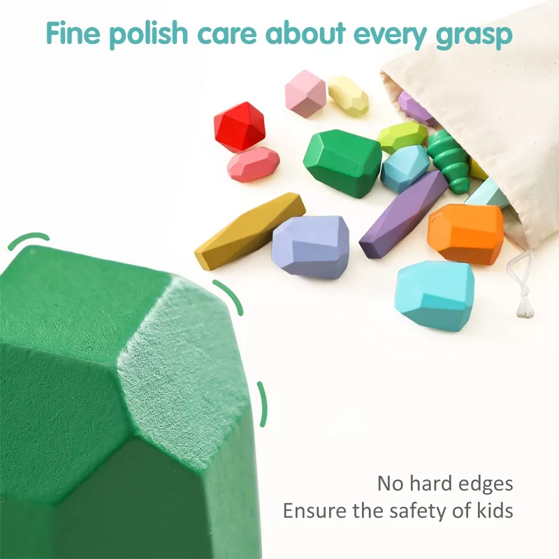 Wooden Stacking Rocks Sensory Toddler Toy – Montessori Learning Blocks for Kids - Image 5