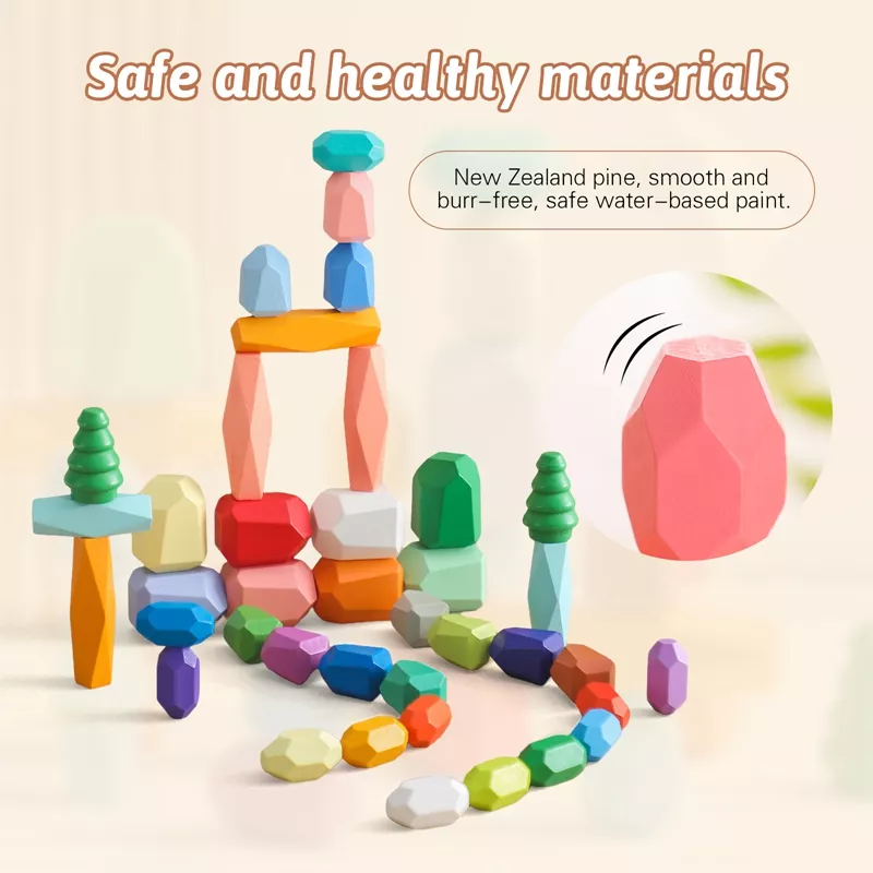 Wooden Stacking Rocks Sensory Toddler Toy – Montessori Learning Blocks for Kids - Image 4