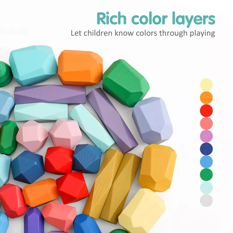 Wooden Stacking Rocks Sensory Toddler Toy – Montessori Learning Blocks for Kids - Image 3