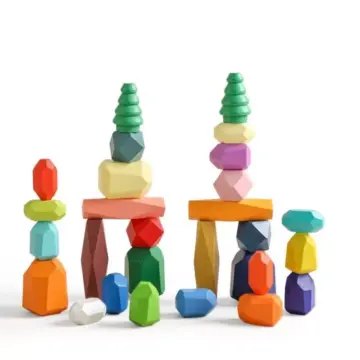 Wooden Stacking Rocks Sensory Toddler Toy – Montessori Learning Blocks for Kids