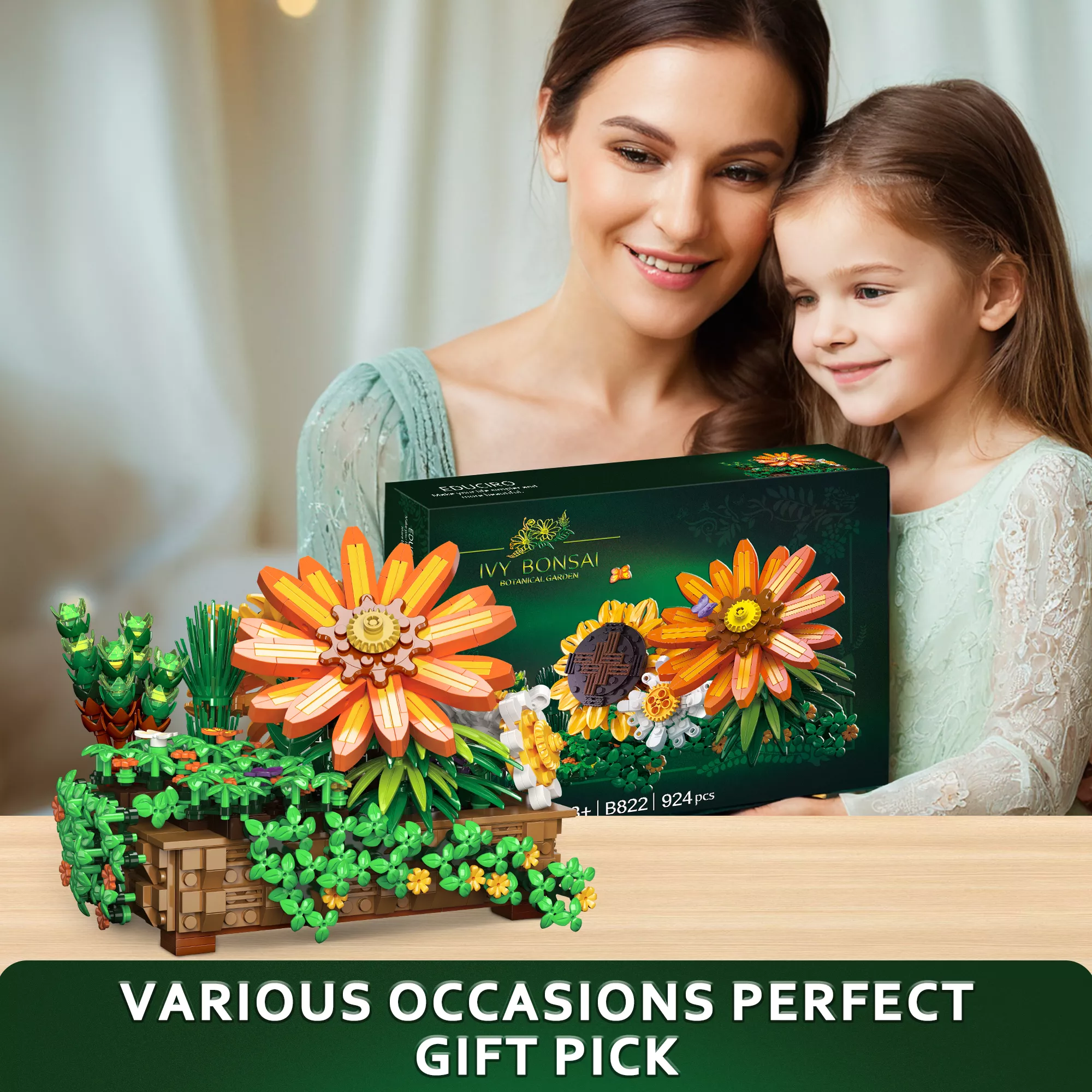 Flower Botanical Bonsai Building Set - 924 Pieces, Sunflower & Chrysanthemum - Image 5