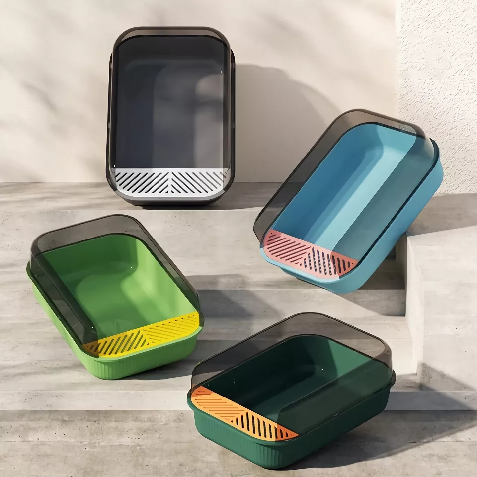 Large Capacity Semi-Closed Cat Litter Box with High Sides & Scoop - Image 6