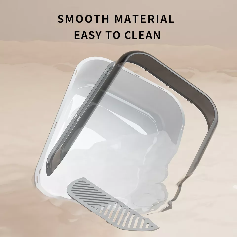Large Capacity Semi-Closed Cat Litter Box with High Sides & Scoop - Image 4