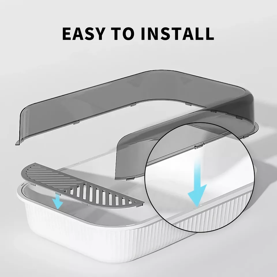 Large Capacity Semi-Closed Cat Litter Box with High Sides & Scoop - Image 3