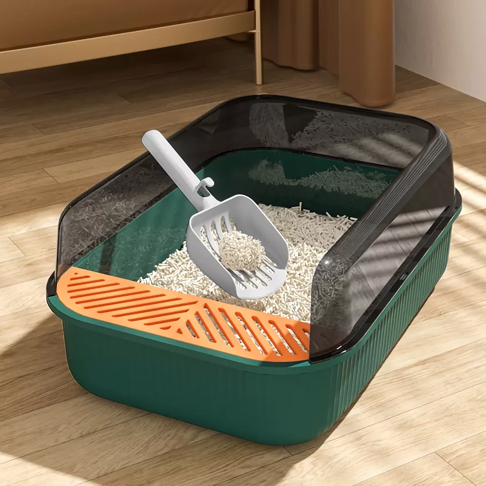 Large Capacity Semi-Closed Cat Litter Box with High Sides & Scoop - Image 2