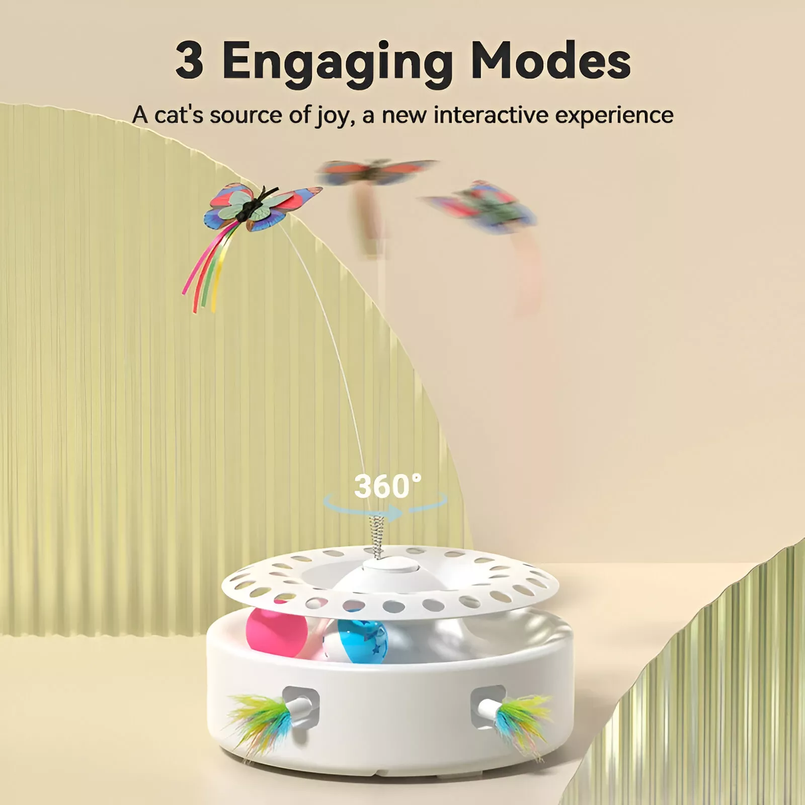 Interactive 3-in-1 Cat Toy Set with Butterfly, Feather, and Ball Teasers - Image 2