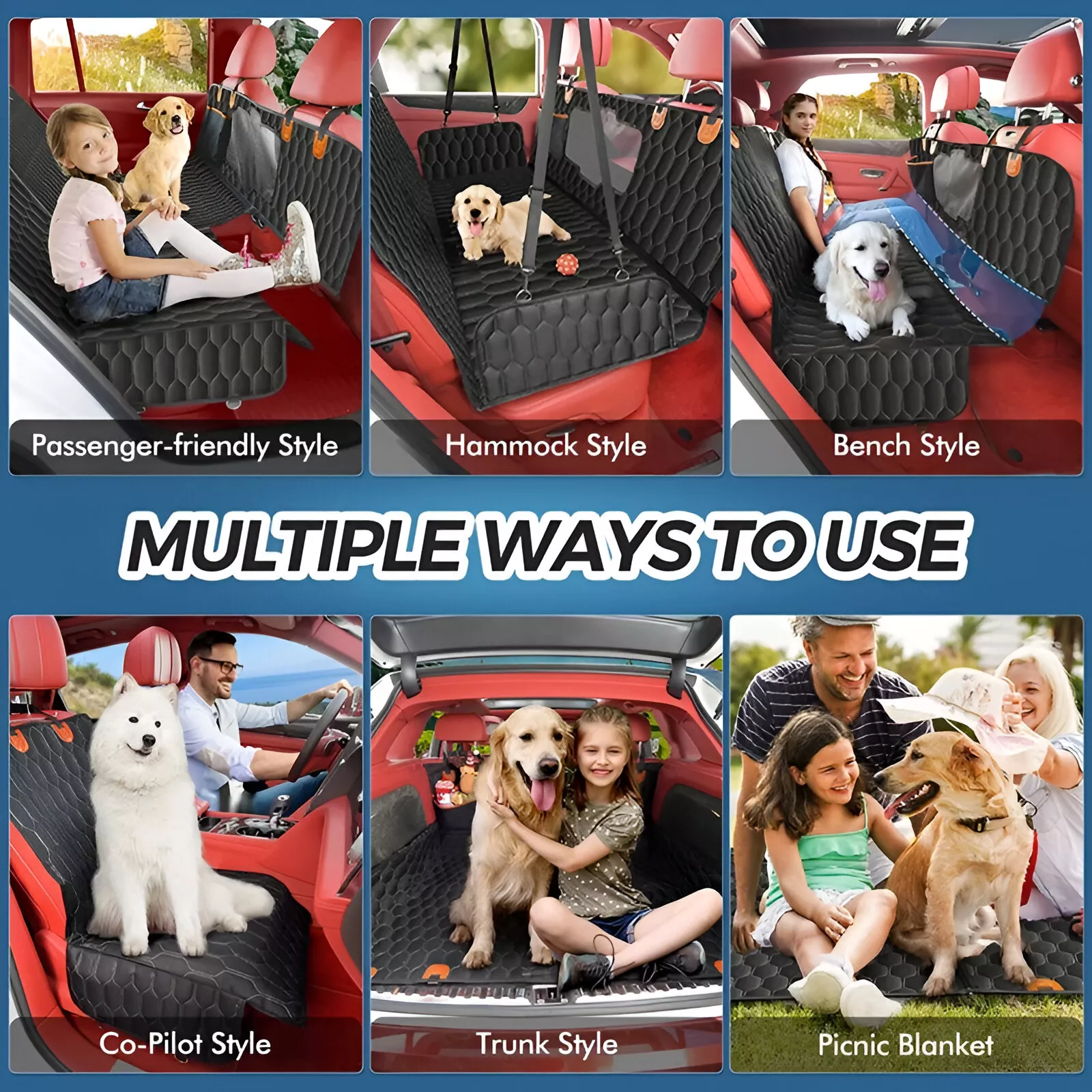 6-in-1 Dog Car Seat Cover Waterproof with Mesh Visual Window for Trucks & SUVs - Image 2