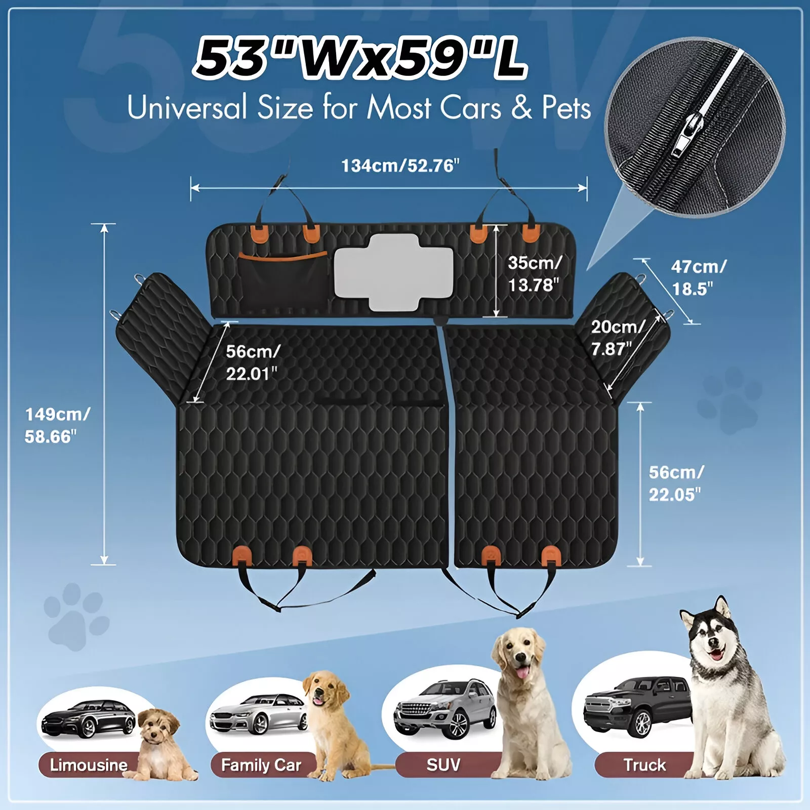 6-in-1 Dog Car Seat Cover Waterproof with Mesh Visual Window for Trucks & SUVs - Image 6