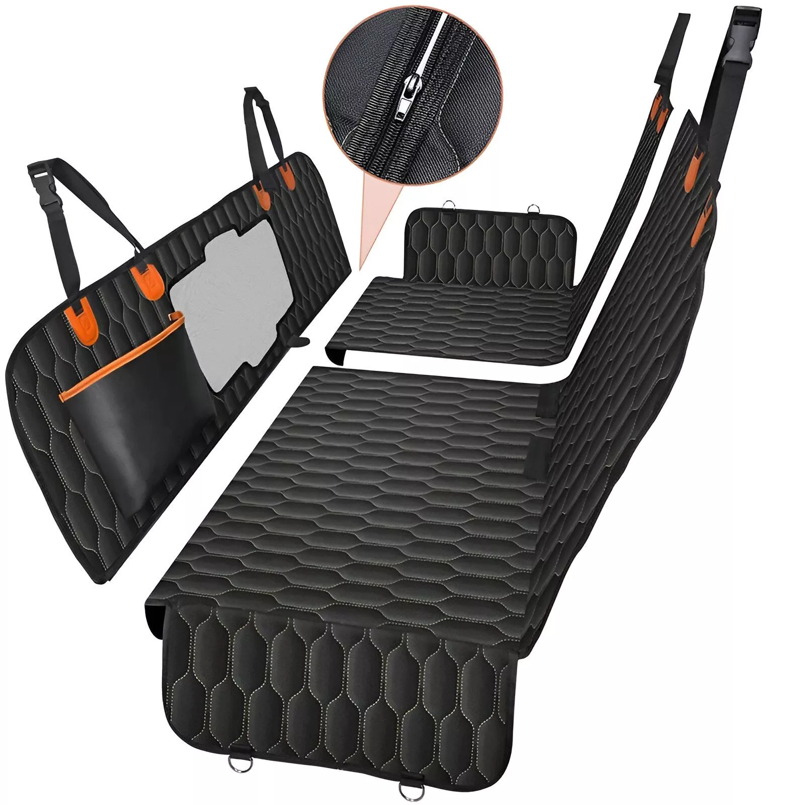 6-in-1 Dog Car Seat Cover Waterproof with Mesh Visual Window for Trucks & SUVs