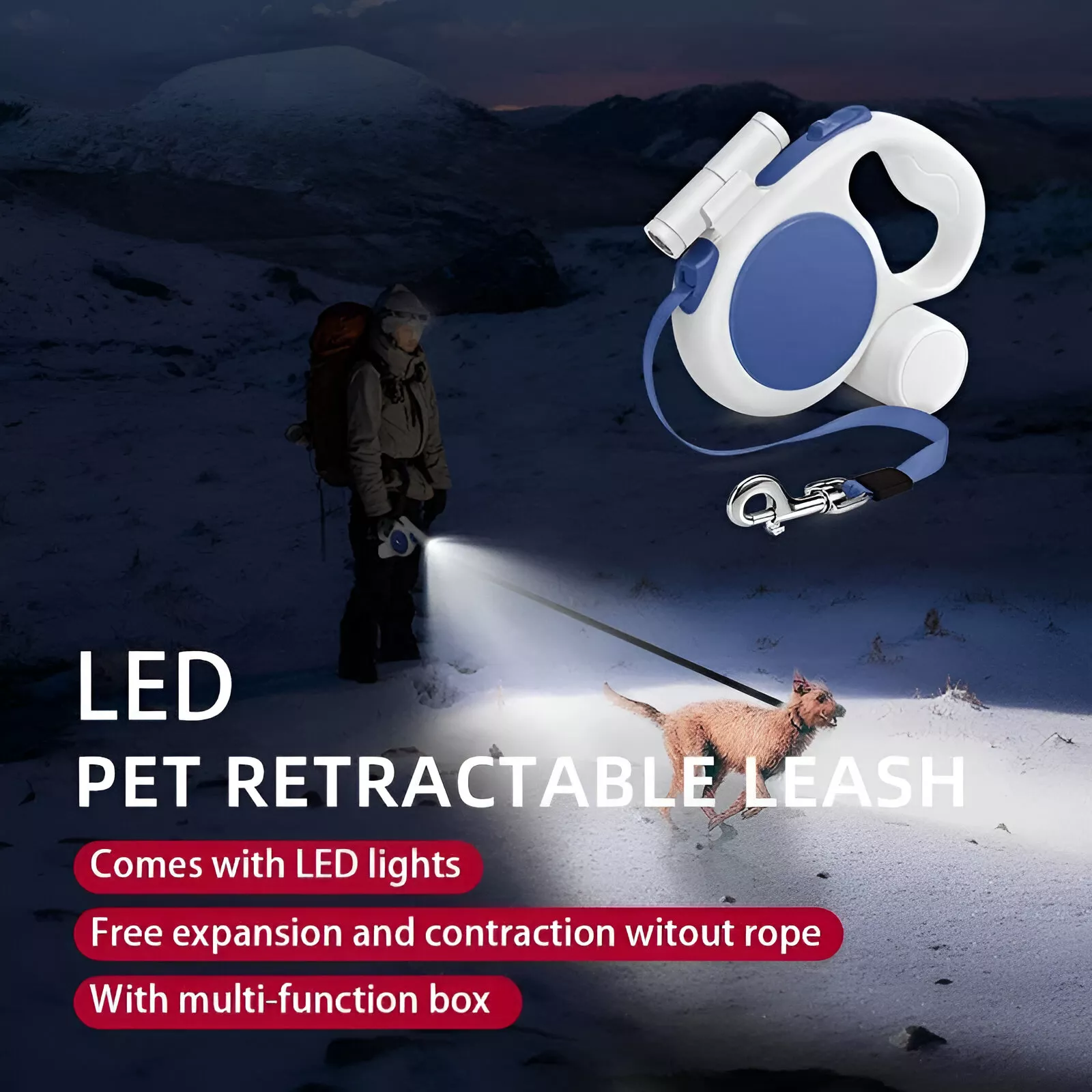 3-in-1 Retractable Dog Leash with LED Light & Poop Bag Holder - Image 2