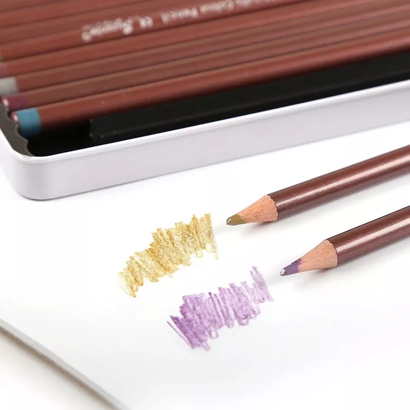 Non-Toxic Wood Set 12 Metallic Colored Pencils for Professional Artists - Image 3