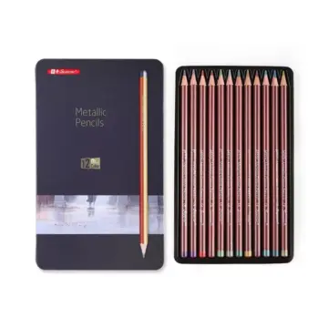 Non-Toxic Wood Set 12 Metallic Colored Pencils for Professional Artists