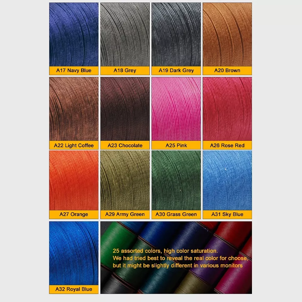 Premium Waxed Leather Sewing Thread - 25 Color Set, 0.35mm-0.65mm for Hand Stitching and Crafting - Image 7