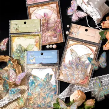 Aesthetic Butterfly PET Stickers - 20 Pcs Crystal Laser Gold for DIY Decoration