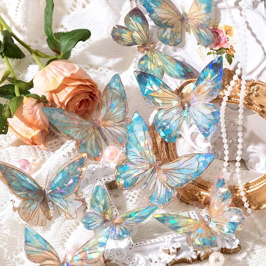 Aesthetic Butterfly PET Stickers - 20 Pcs Crystal Laser Gold for DIY Decoration - Image 5