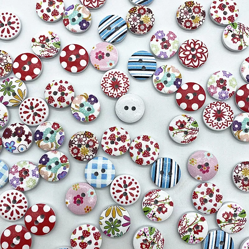 30Pcs 15mm Mixed Wood Buttons for Sewing, Scrapbooking, and Crafting - Image 3
