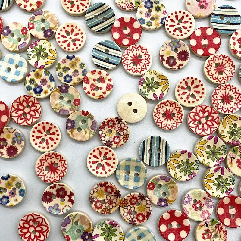 30Pcs 15mm Mixed Wood Buttons for Sewing, Scrapbooking, and Crafting - Image 6