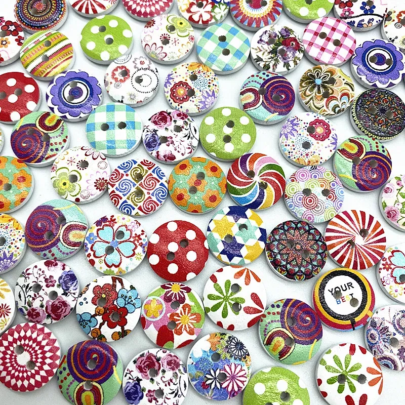 30Pcs 15mm Mixed Wood Buttons for Sewing, Scrapbooking, and Crafting - Image 7