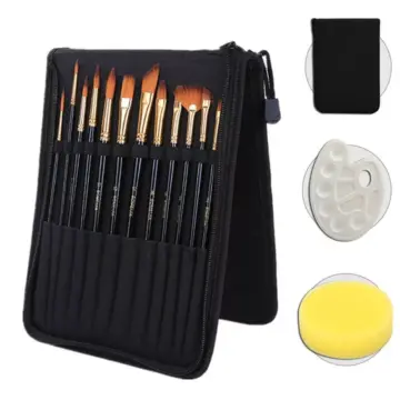 12-Piece Paint Brush Set with Palette & Canvas Bag