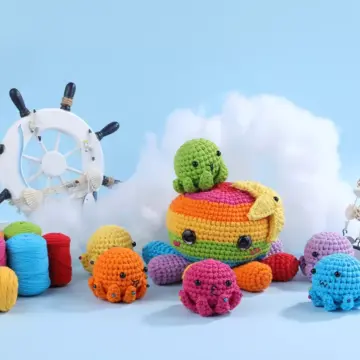 7-Piece Octopus Crochet Kit for Beginners with Cotton Yarn and Crochet Tools