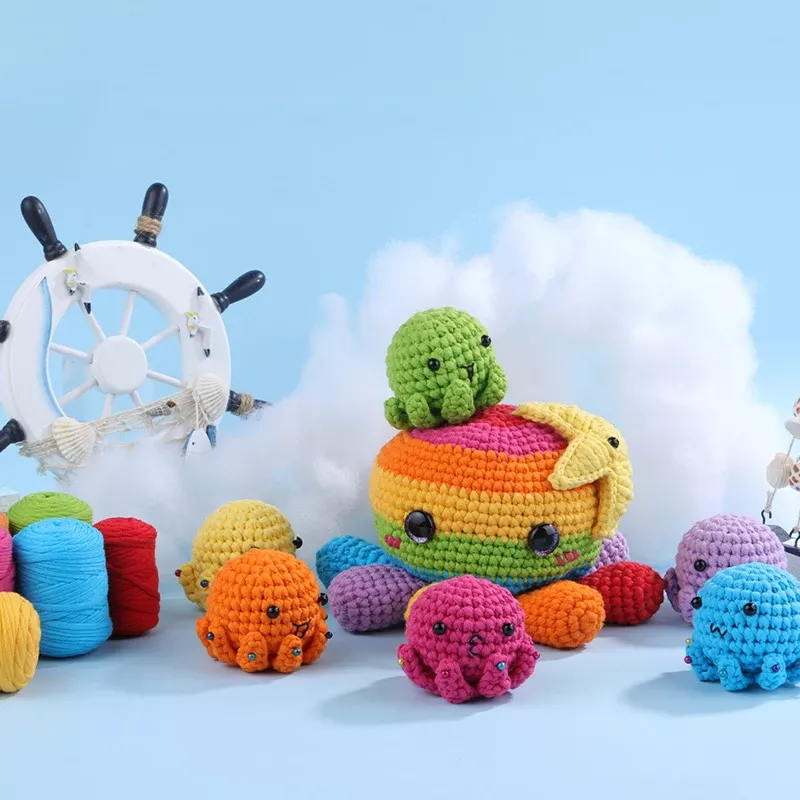 7-Piece Octopus Crochet Kit for Beginners with Cotton Yarn and Crochet Tools