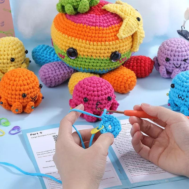 7-Piece Octopus Crochet Kit for Beginners with Cotton Yarn and Crochet Tools - Image 6