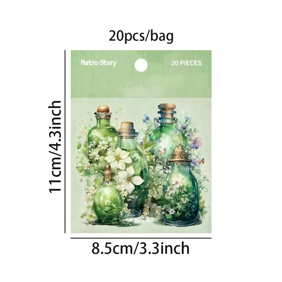 Vintage Bottle Sticker Pack - 6 Styles, 20-Piece PET Scrapbook Decoration Set - Image 7