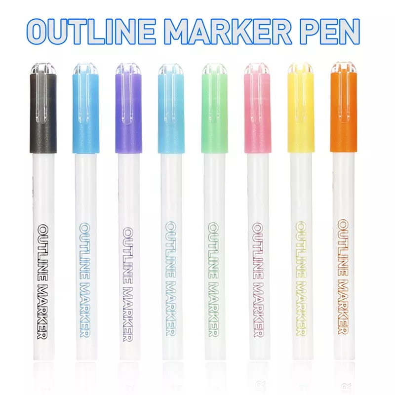 Double Line Glitter Marker Pens – 8 Colors Fluorescent Outline Set for DIY Crafts, Card Writing, and Drawing - Image 6