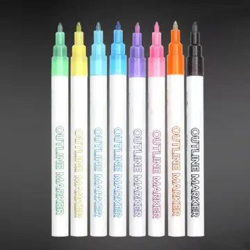 Double Line Glitter Marker Pens – 8 Colors Fluorescent Outline Set for DIY Crafts, Card Writing, and Drawing
