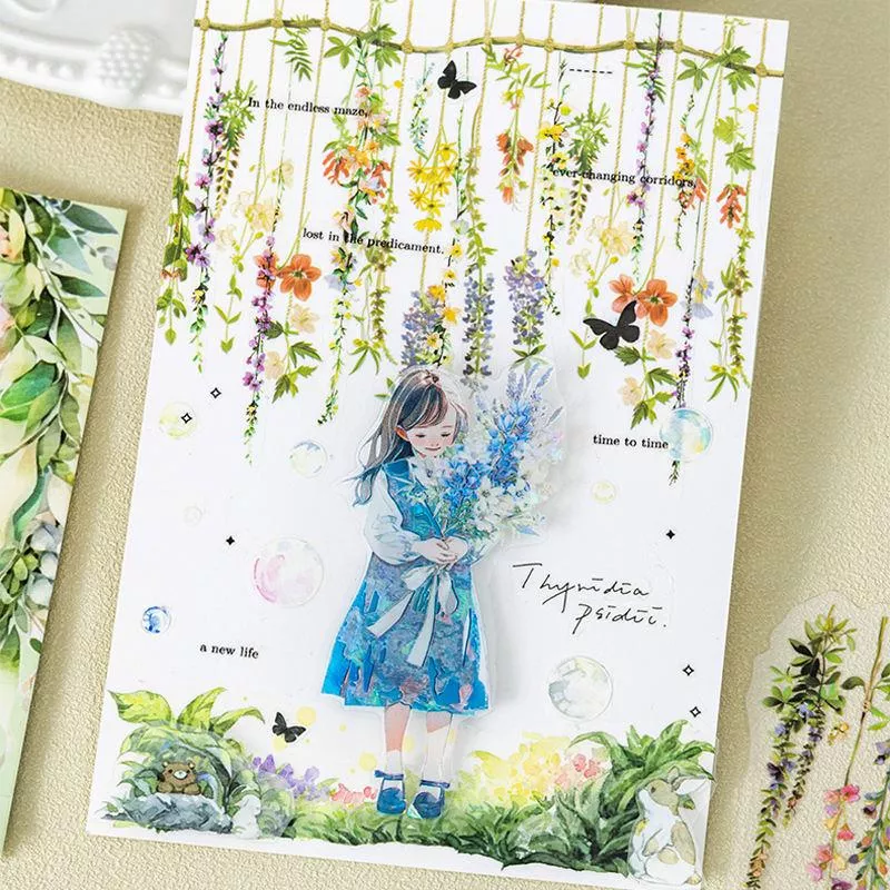 6 Styles PET Waterproof Climbing Vine Flower Stickers