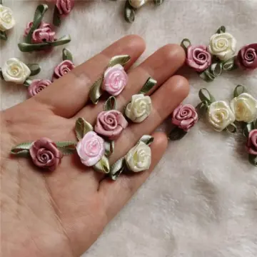 100PCS Mini Satin Ribbon Rose Appliques