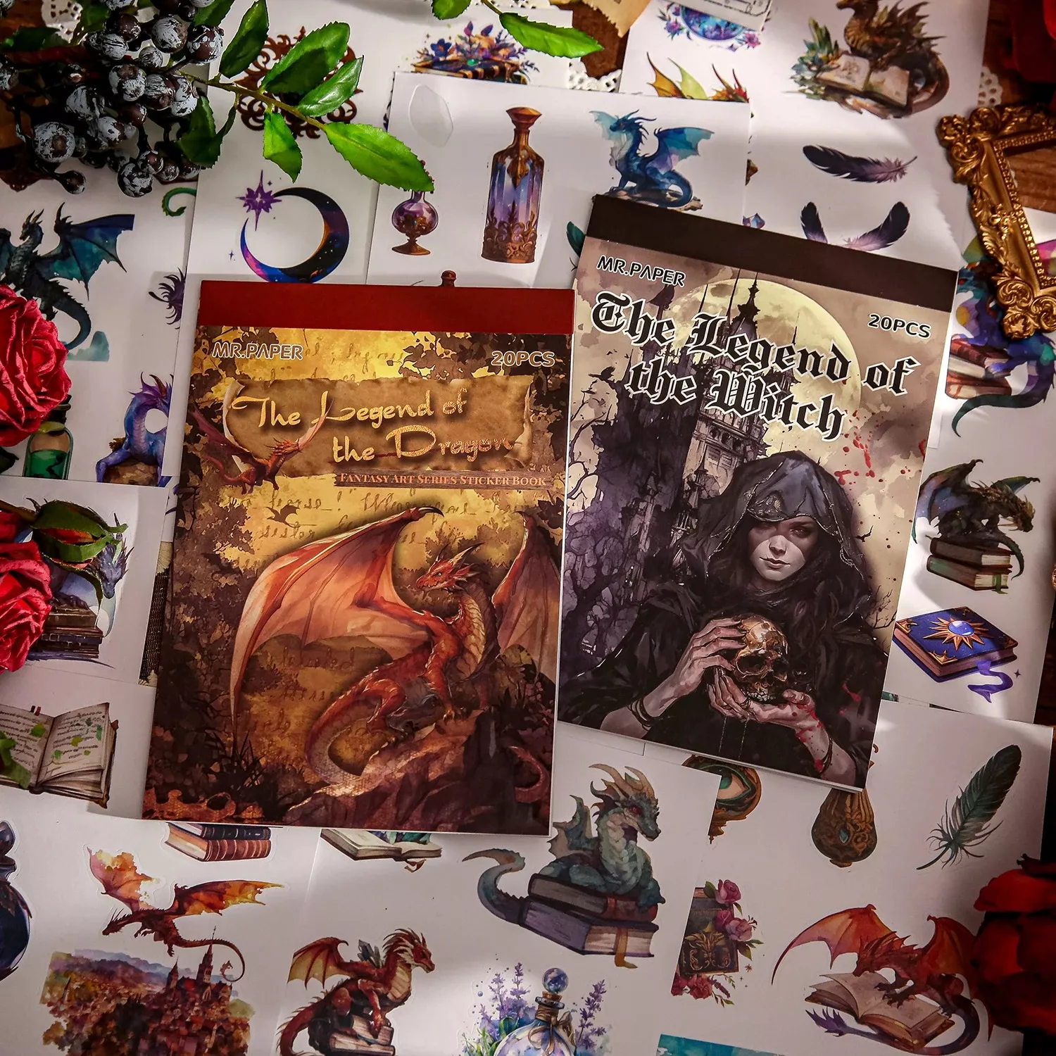 Witch and Dragon Themed Sticker Book for Creative DIY Projects