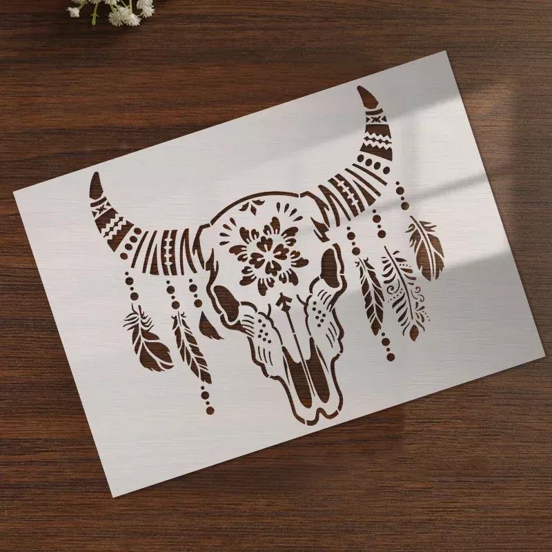 Reusable Feather Flower Ox Head DIY Drawing Templates for Crafting
