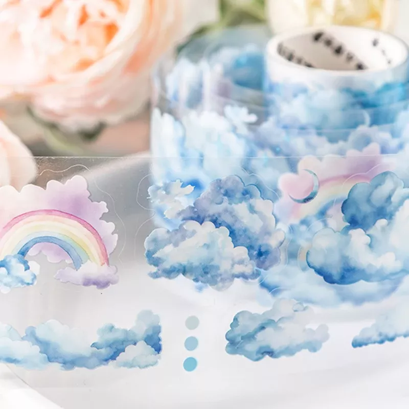 Mr. Paper, 6 styles, 200cm/roll, cloud themed PET tape, scrapbook, phone case, notebook, water cup decoration sticker tape - Image 5