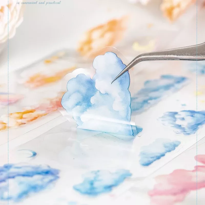 Mr. Paper, 6 styles, 200cm/roll, cloud themed PET tape, scrapbook, phone case, notebook, water cup decoration sticker tape - Image 4