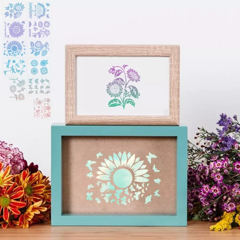 11pcs Sunflower Hollow Pattern Painting Stencils for Creative Crafts - Image 3