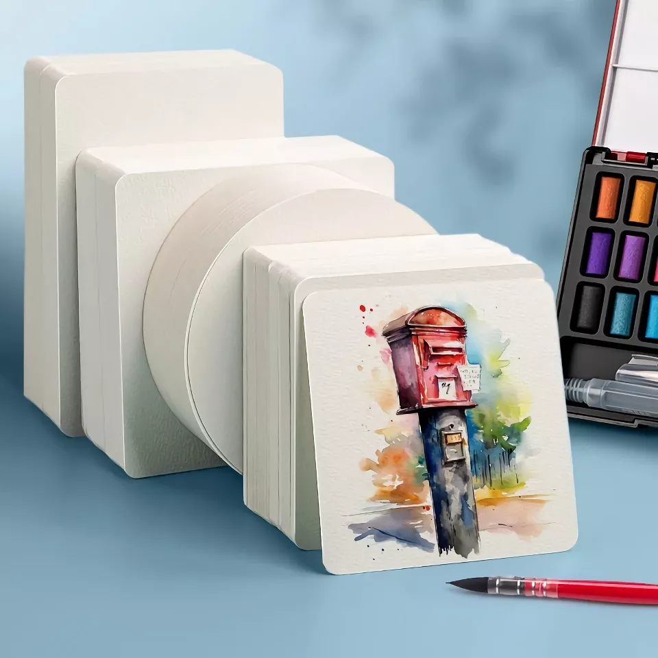 50 Sheets of Square & Round Watercolor Paper for Artists - Image 2