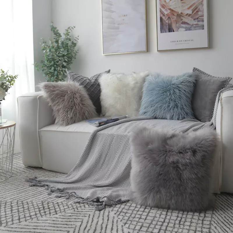 Fluffy White Plush Cushion Cover - Image 4