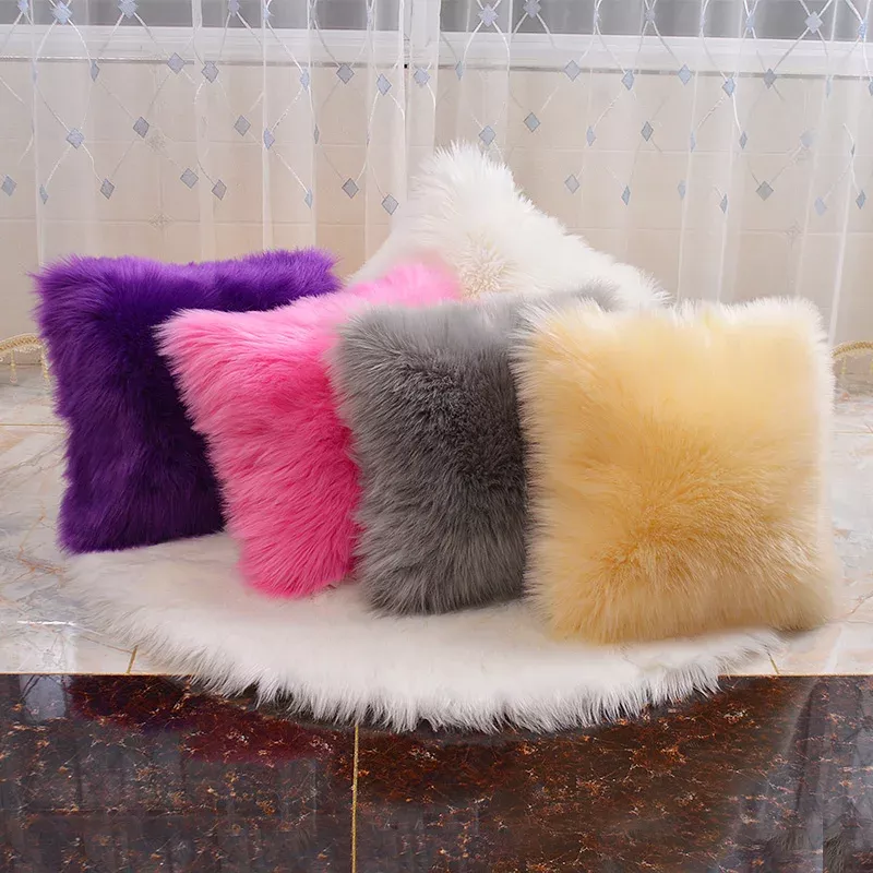 Fluffy White Plush Cushion Cover - Image 2