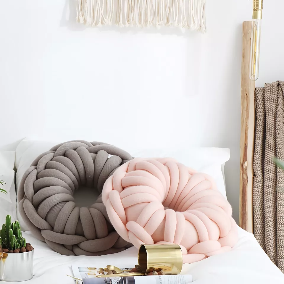 DIY Chunky Yarn Hand-Knot Round Cushion – Cozy Decorative Seat & Back Support - Image 5
