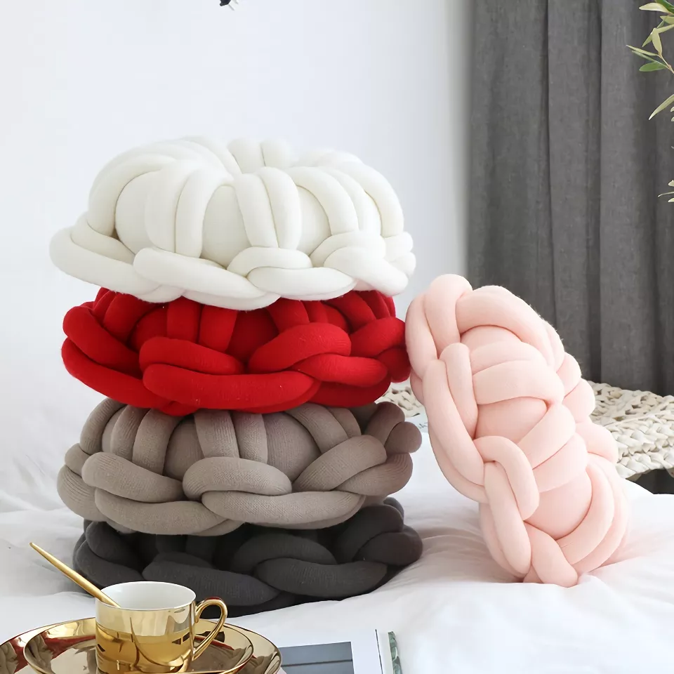 DIY Chunky Yarn Hand-Knot Round Cushion – Cozy Decorative Seat & Back Support - Image 3