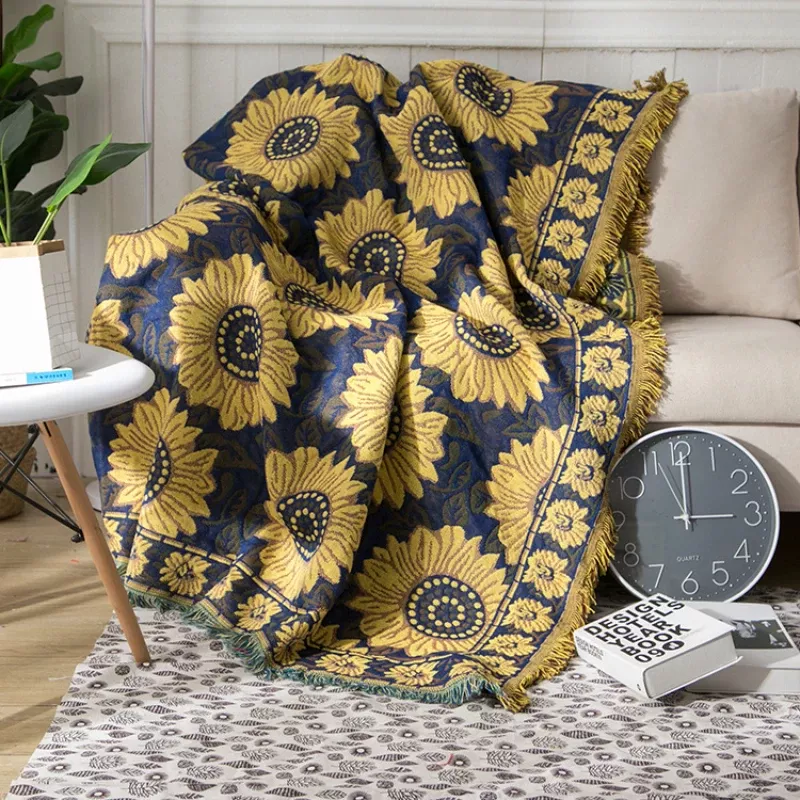 Blue Sunflower Cotton Throw Blanket - Rustic, Cozy, and Dustproof Cover - Image 2