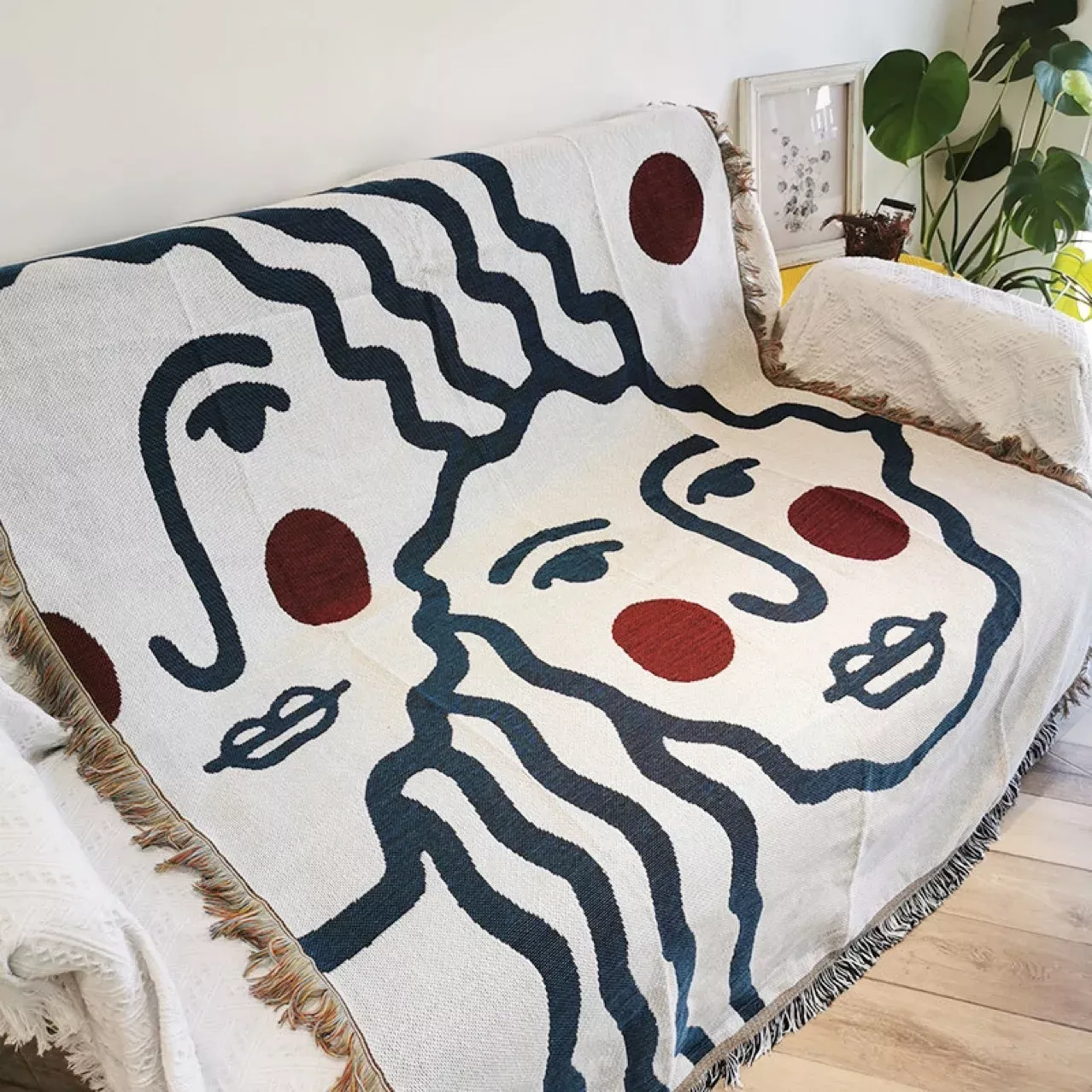 Abstract Line Art Throw Blanket - Soft Cotton Blend Tapestry, 51 x 71 inches - Image 3