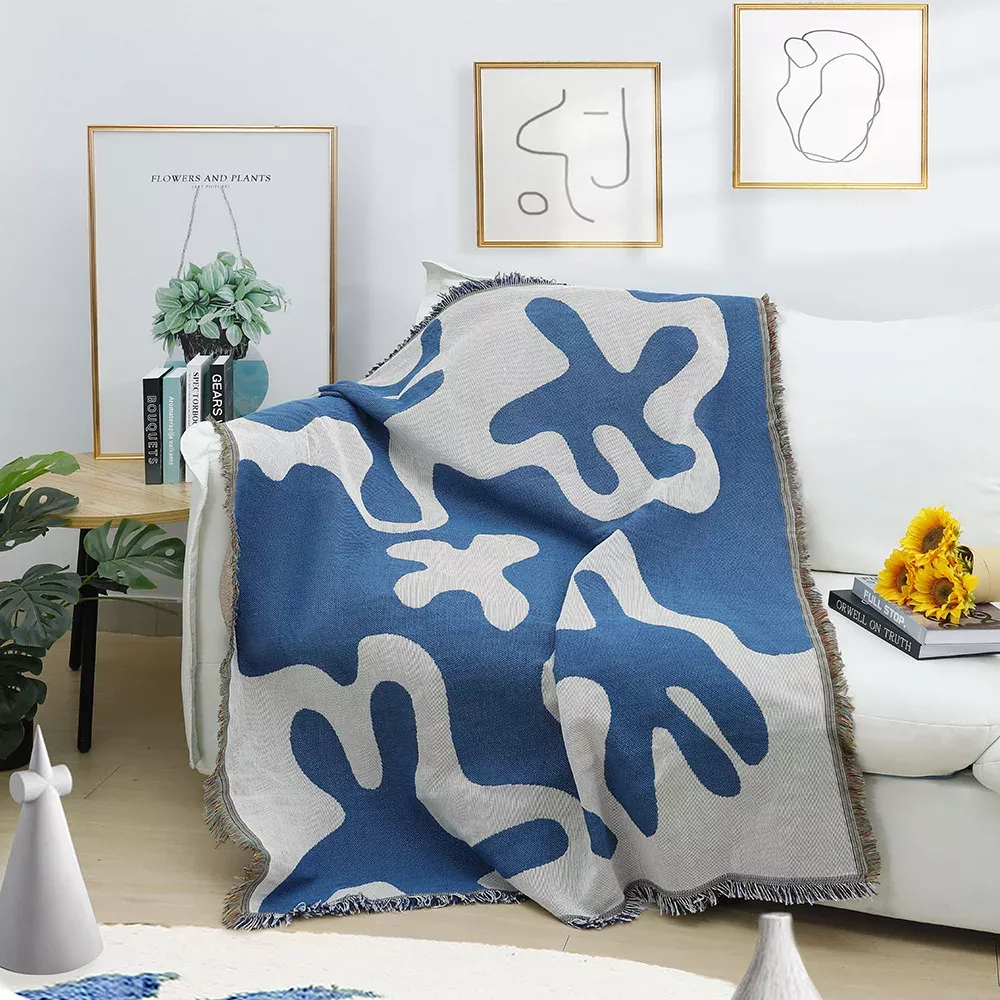 Blue Coral Pattern Blanket Throw - Soft Sofa Cover, Picnic & Outdoor Mat 50"x60"