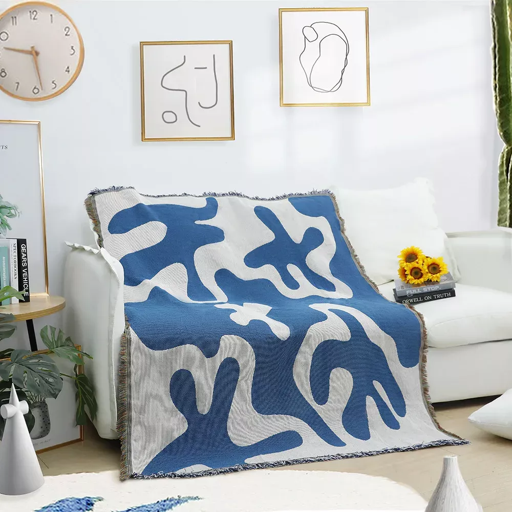 Blue Coral Pattern Blanket Throw - Soft Sofa Cover, Picnic & Outdoor Mat 50"x60" - Image 5